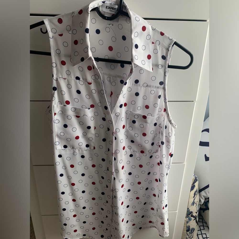 Button up collared polka dot blouse
